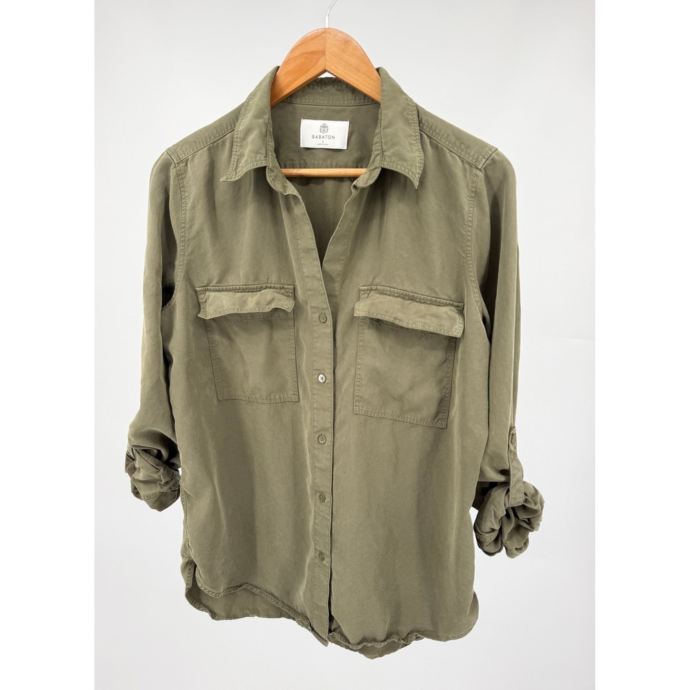 Babaton Aritzia Womens S Olive Green Tencel Utility Button Down Shirt